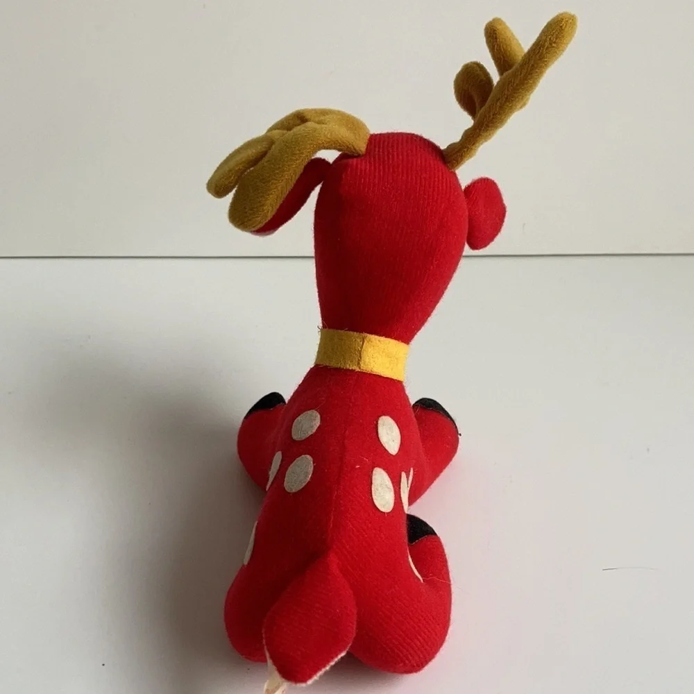 Vintage Fun World, Inc. Taiwan stuffed red reindeer white spots Christmas